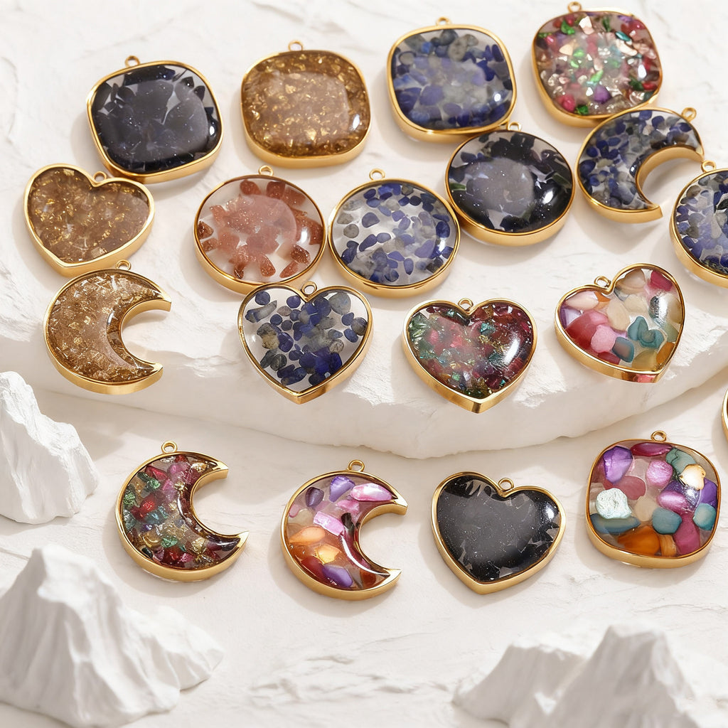 Epoxy Crushed Stone Pendant Charms
