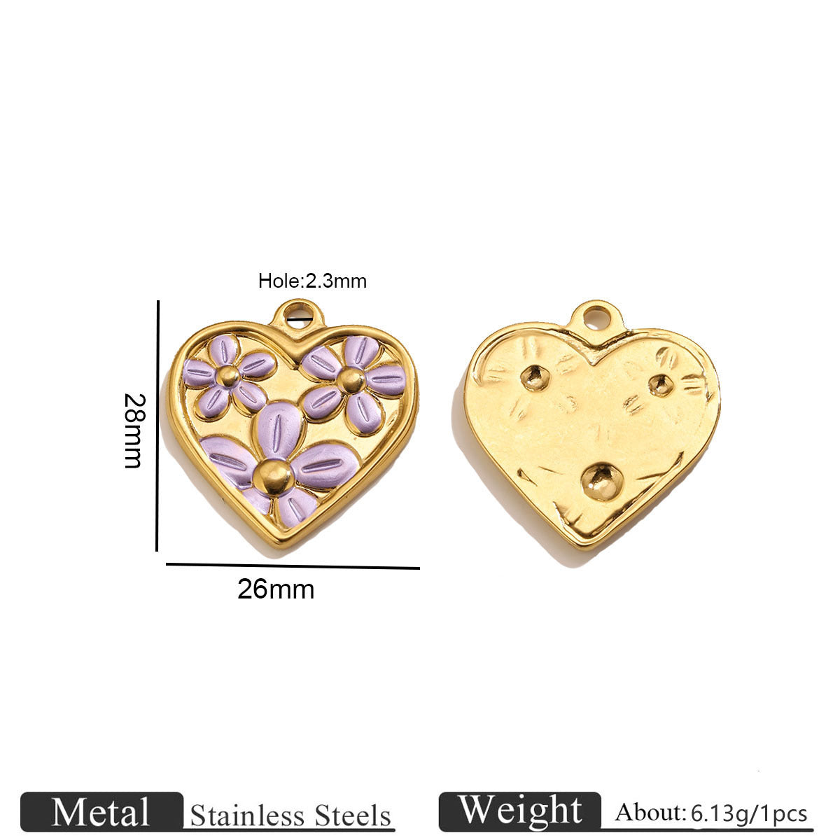 Enamel Heart Flower Charms