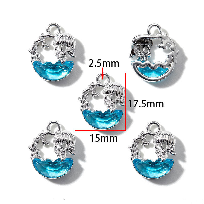 Blue Glass Inlay Jellyfish Charms – Ocean-Inspired Alloy Jellyfish Pendants for DIY Bracelets, Necklaces & Jewelry Making