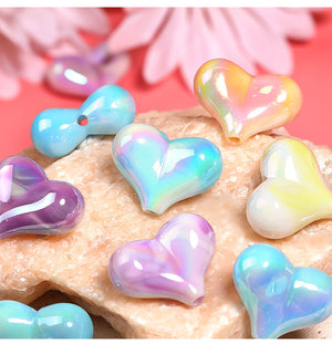 Gradient Cream Heart Beads – Pastel Ombre Heart-Shaped Straight-Hole Beads for DIY Phone Charms, Keychains, Bracelets & Jewelry Making