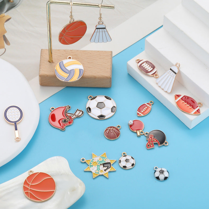 Sports Ball Alloy Charms – Colorful Enamel-Style Football, Basketball & Volleyball Pendants for DIY Bracelets, Keychains & Jewelry Making
