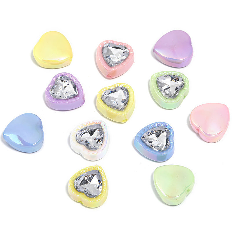 UV Electroplated Heart Beads – Shiny Rhinestone-Style Heart Beads with Vertical Holes for DIY Phone Charms, Beadable Pens & Jewelry Making