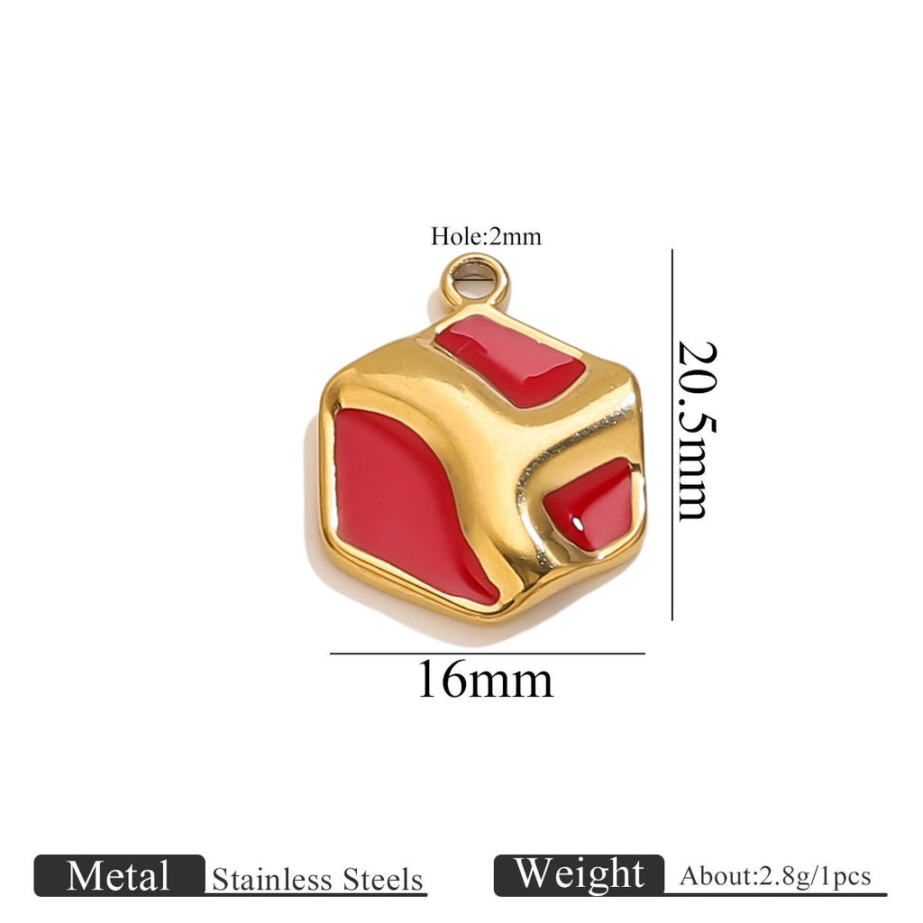 Stainless Steel Irregular Red Enamel Heart Pendant Charm
