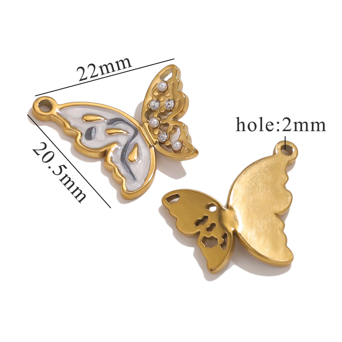 Vintage Patterned Stainless Steel Butterfly Pendant Charm 2pcs