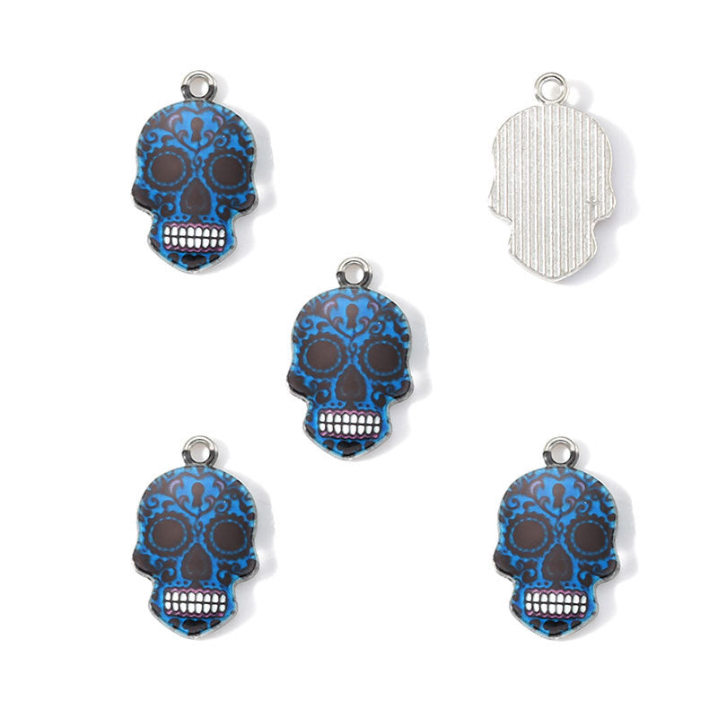 Colorful Enamel Skull Charms – Printed Alloy Skull Pendants for DIY Bracelets, Necklaces, Earrings & Jewelry Making