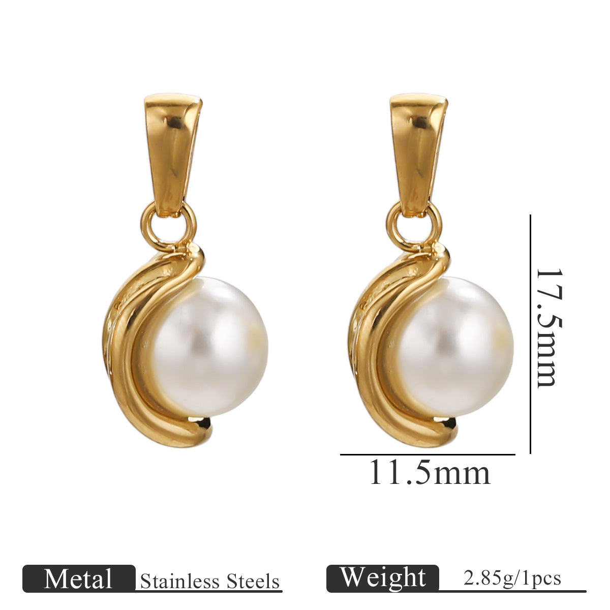 Gold-Plated Stainless Steel C-Shaped Faux Pearl Pendant