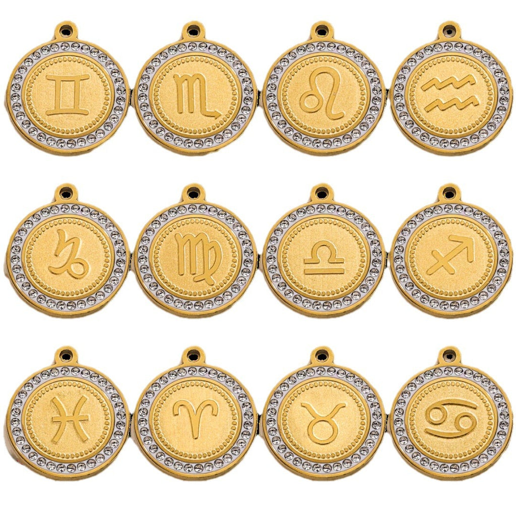 18K Gold-Plated Round Zodiac Constellation Pendant Charms – 12 Signs
