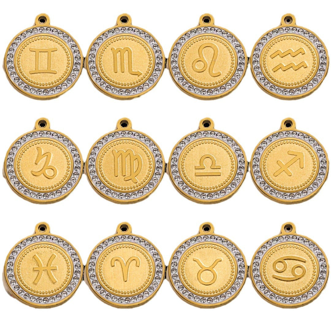 18K Gold-Plated Round Zodiac Constellation Pendant Charms – 12 Signs