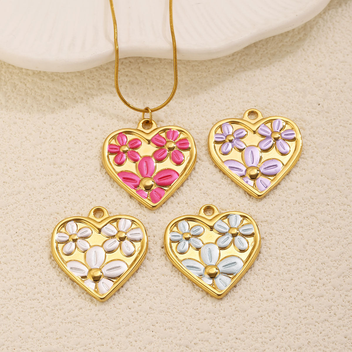 Enamel Heart Flower Charms