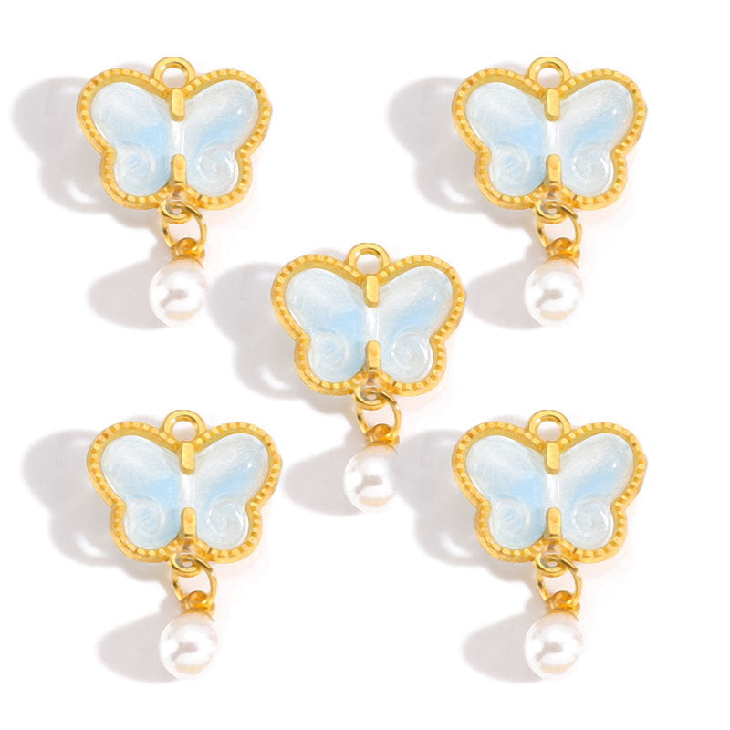 Pearl & Glass Butterfly Alloy Charms – Elegant Butterfly Pendants for DIY Bracelets, Earrings, Necklaces & Jewelry Making
