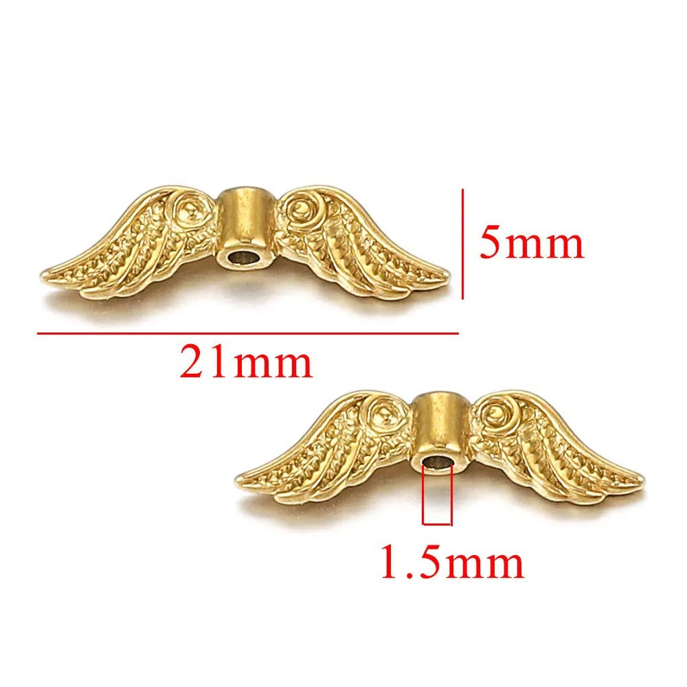 Vintage Gold-Plated Stainless Steel Angel Wing Connector Beads 5pcs