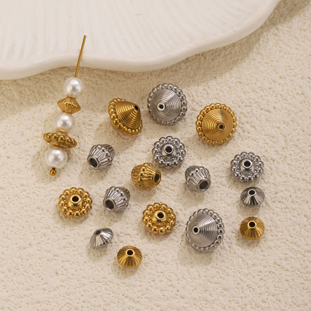 Ribbed Stainless Steel Spinning-Top Spacer Beads