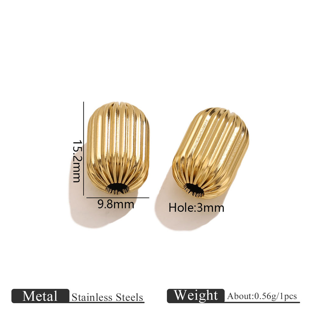 18K Gold-Plated Stainless Steel Ribbed Teardrop Spacer Beads 10pcs