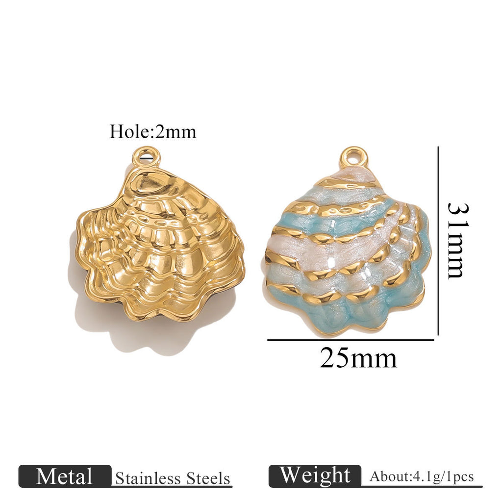 18K Gold-Plated Stainless Steel Enamel Seashell Pendant Charm 2pcs