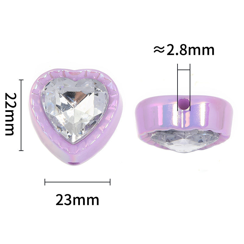 UV Electroplated Heart Beads – Shiny Rhinestone-Style Heart Beads with Vertical Holes for DIY Phone Charms, Beadable Pens & Jewelry Making