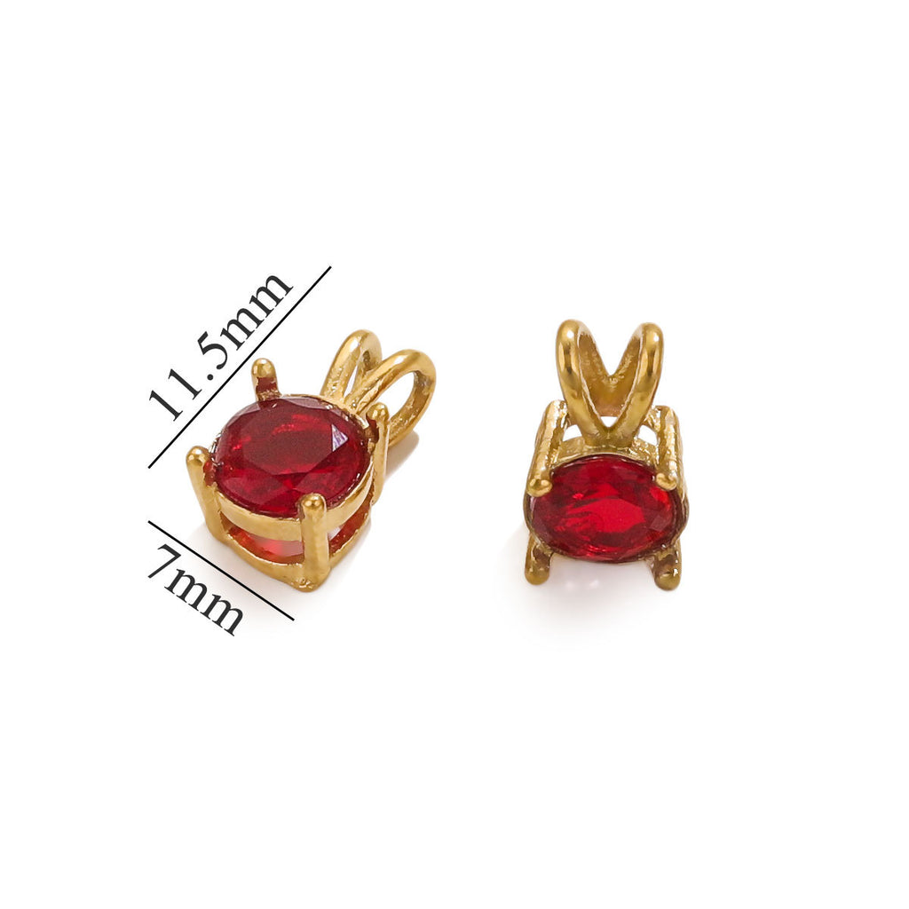 18K Gold-Plated Stainless Steel Round Birthstone Crystal Pendant Charms
