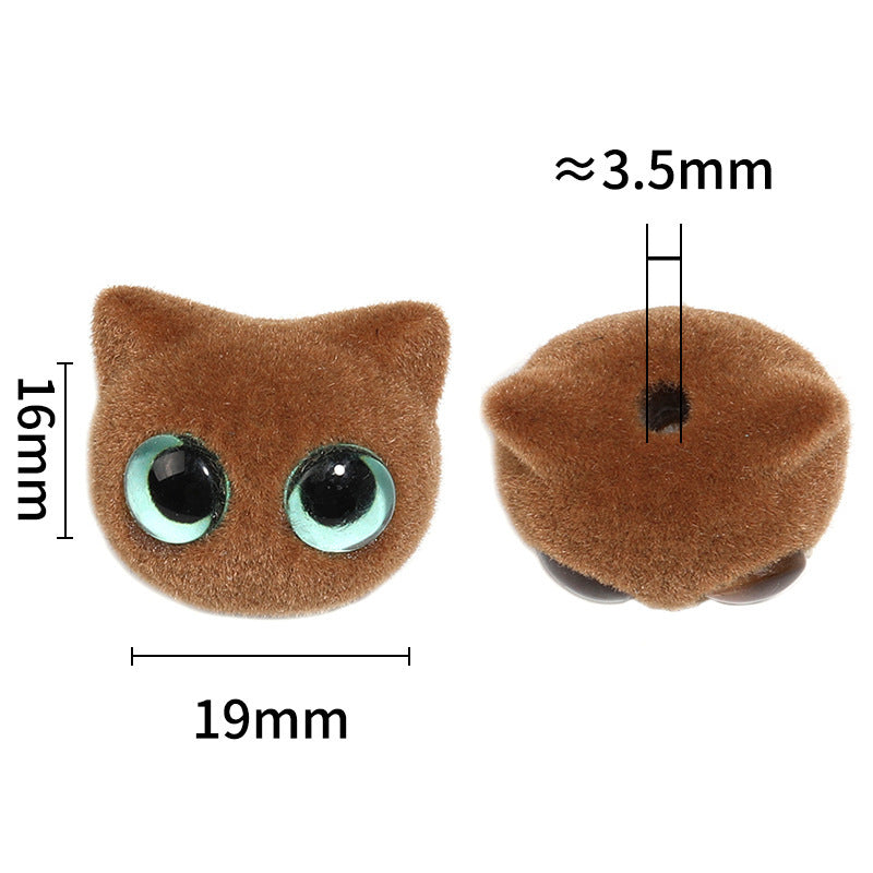 Flocked Big-Eyed Cat Head Beads