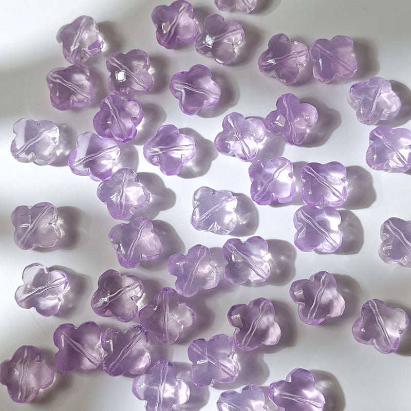 Purple 10x13mm glazed crystal glass four-leaf clover beads