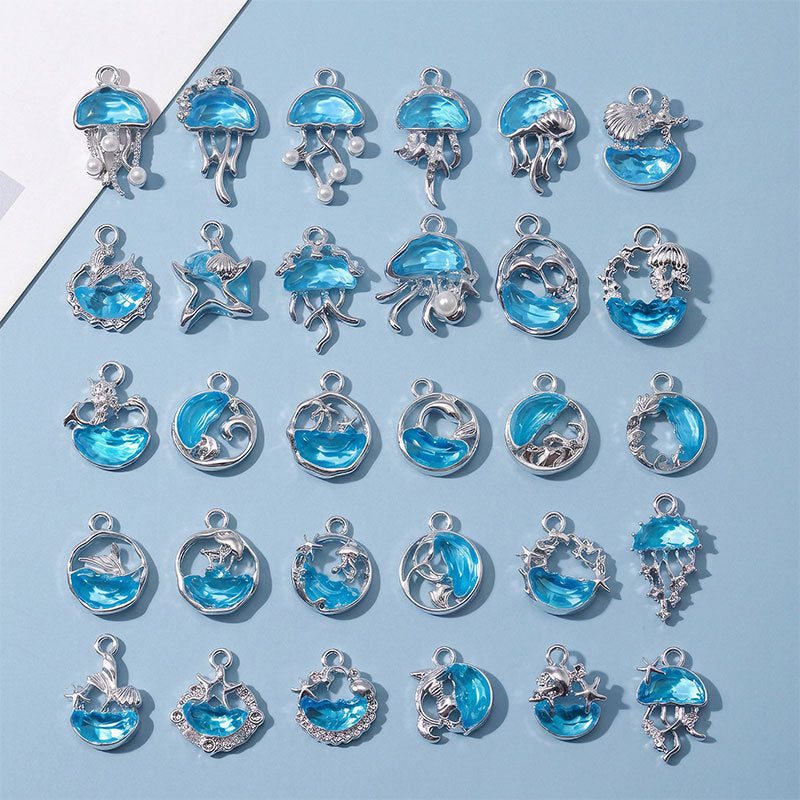 Blue Glass Inlay Jellyfish Charms – Ocean-Inspired Alloy Jellyfish Pendants for DIY Bracelets, Necklaces & Jewelry Making