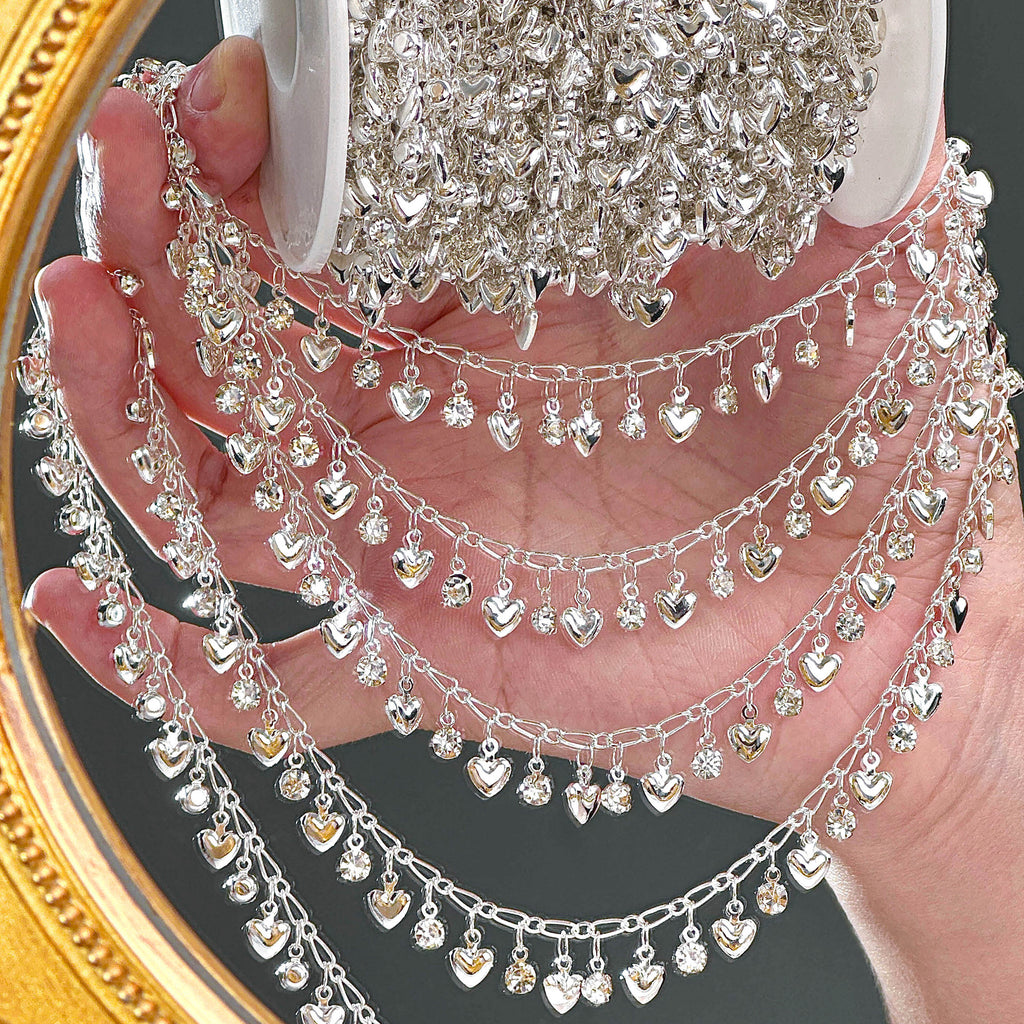 Heart Rhinestone Decorative Chain – 10 Meters