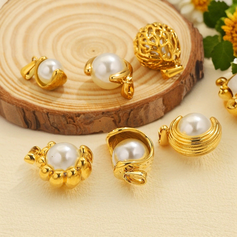 Gold-Plated Stainless Steel C-Shaped Faux Pearl Pendant