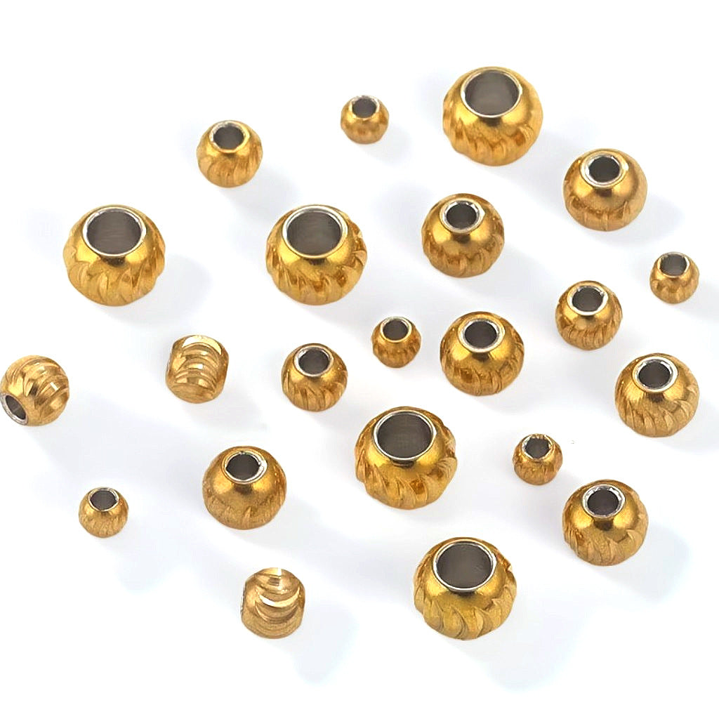 Solid Diamond-Cut Stainless Steel Round Beads