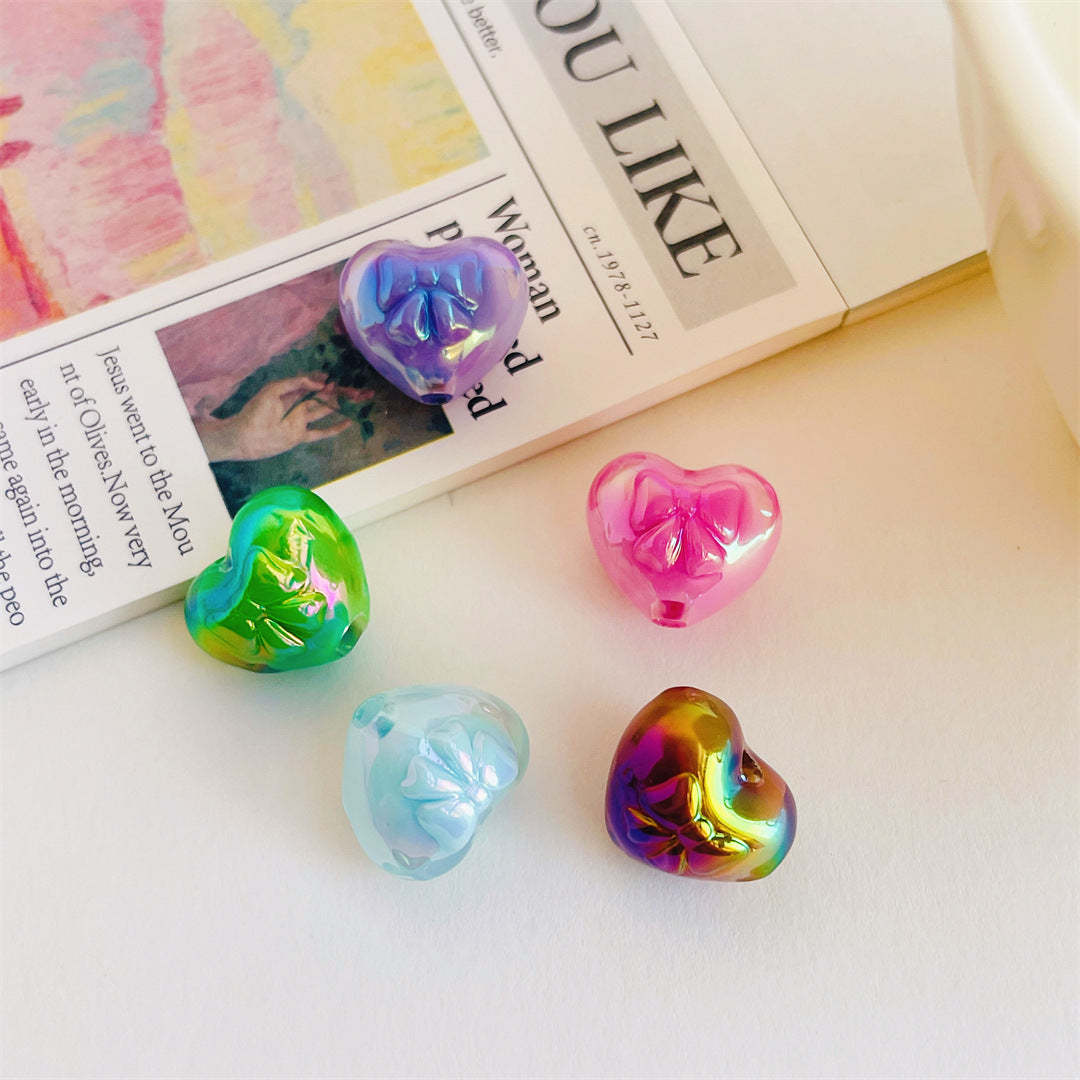 Two-Tone Acrylic Bow & Heart Beads – Colorful Cute Shape Beads for DIY Phone Charms, Bracelets, Hair Accessories & Jewelry Making