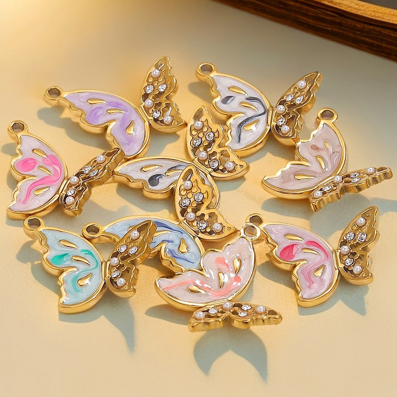 Vintage Patterned Stainless Steel Butterfly Pendant Charm 2pcs