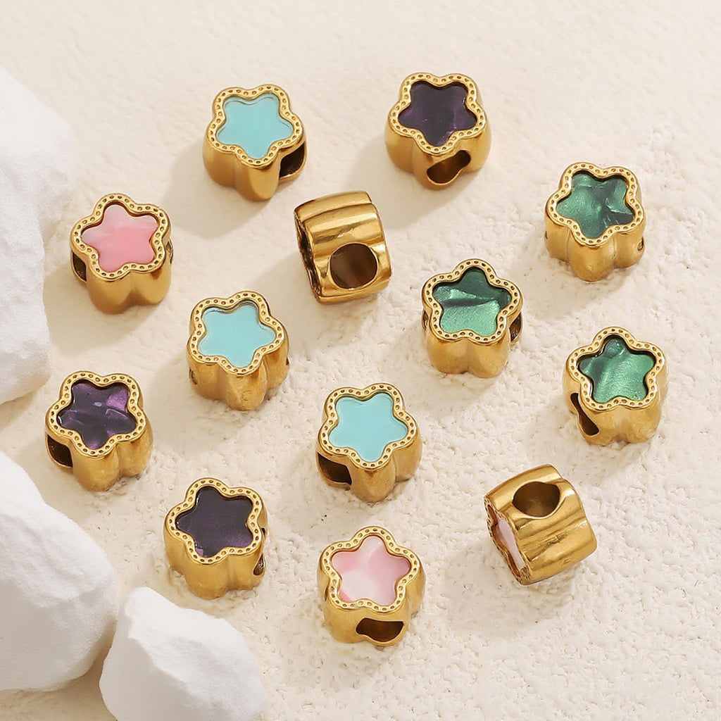 Stainless Steel Colorful Enamel Star Spacer Beads for DIY Jewelry 5pcs