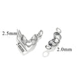 Two silver ball chain connector clasps on white background with dimension labels showing 2.5mm height, 5mm width, 2.0mm
