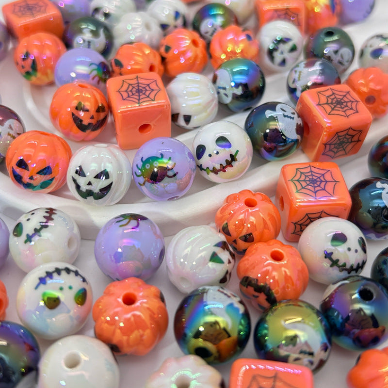 Halloween Ghost and Pumpkin UV-Plated Round Beads