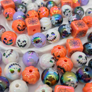 Halloween Ghost and Pumpkin UV-Plated Round Beads