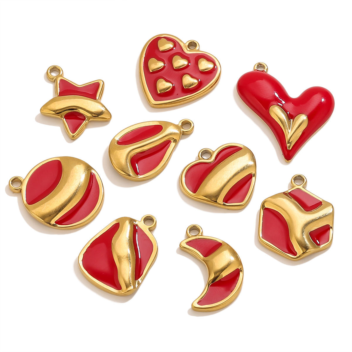 Stainless Steel Irregular Red Enamel Heart Pendant Charm