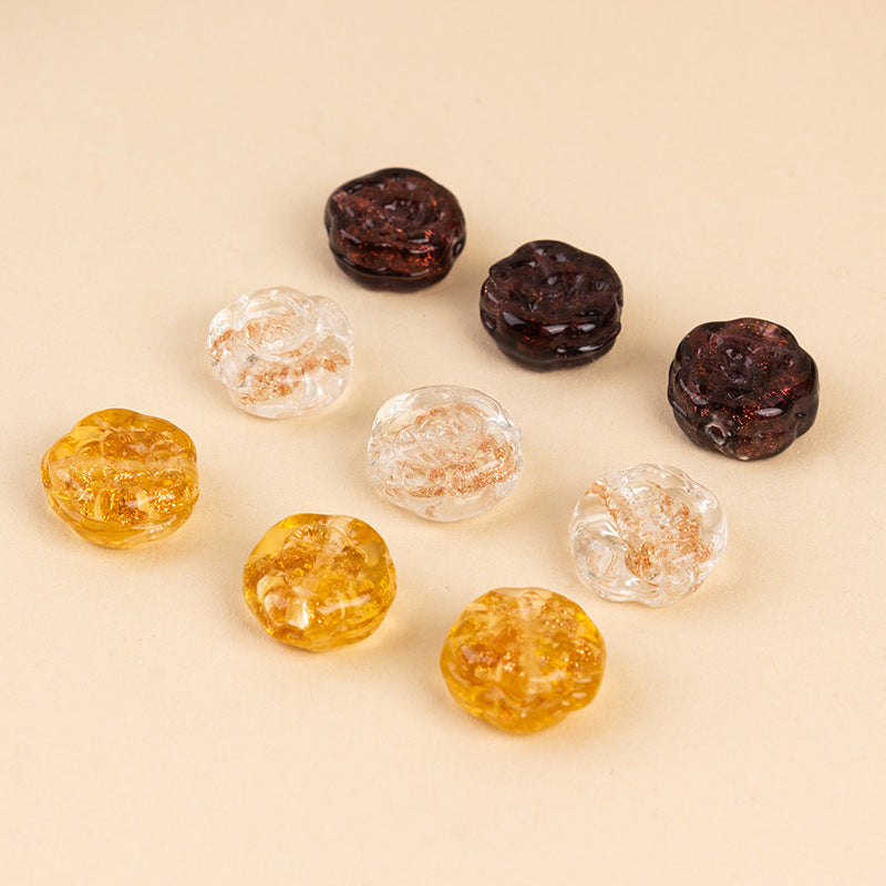 Gold Sand Rose Lampwork Glass Beads