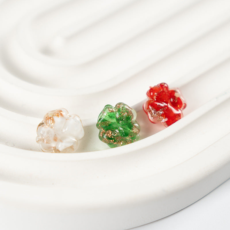 Gold Sand Four-Leaf Clover Glazed Beads