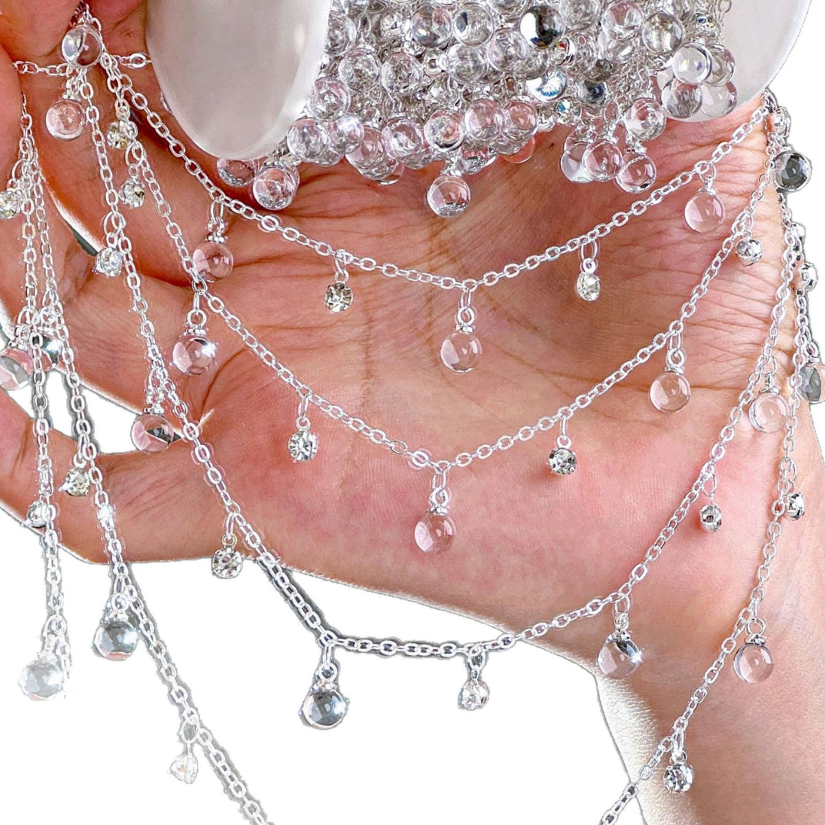 White Glass Beaded Fringe Decorative Chain – 10 Meters