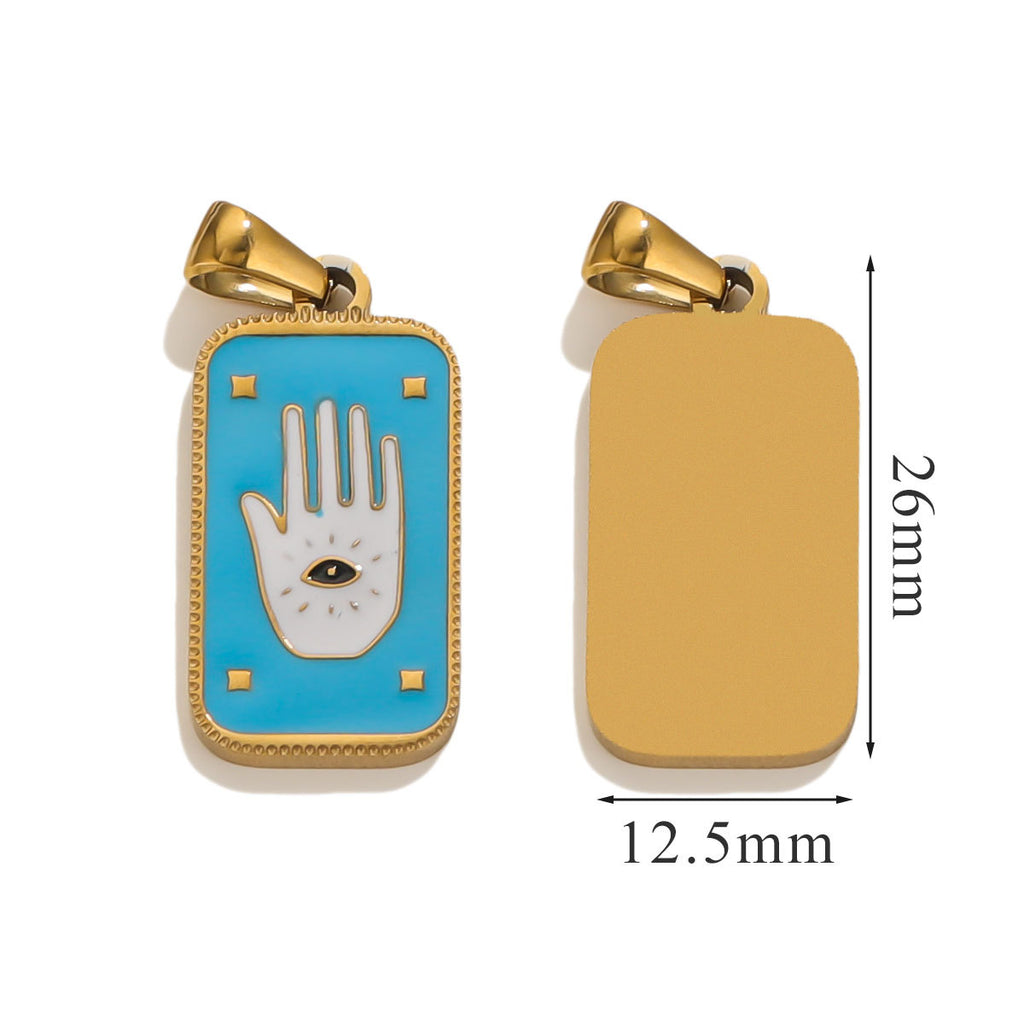 Stainless Steel Enamel Tarot Card Pendant Charms 5pcs