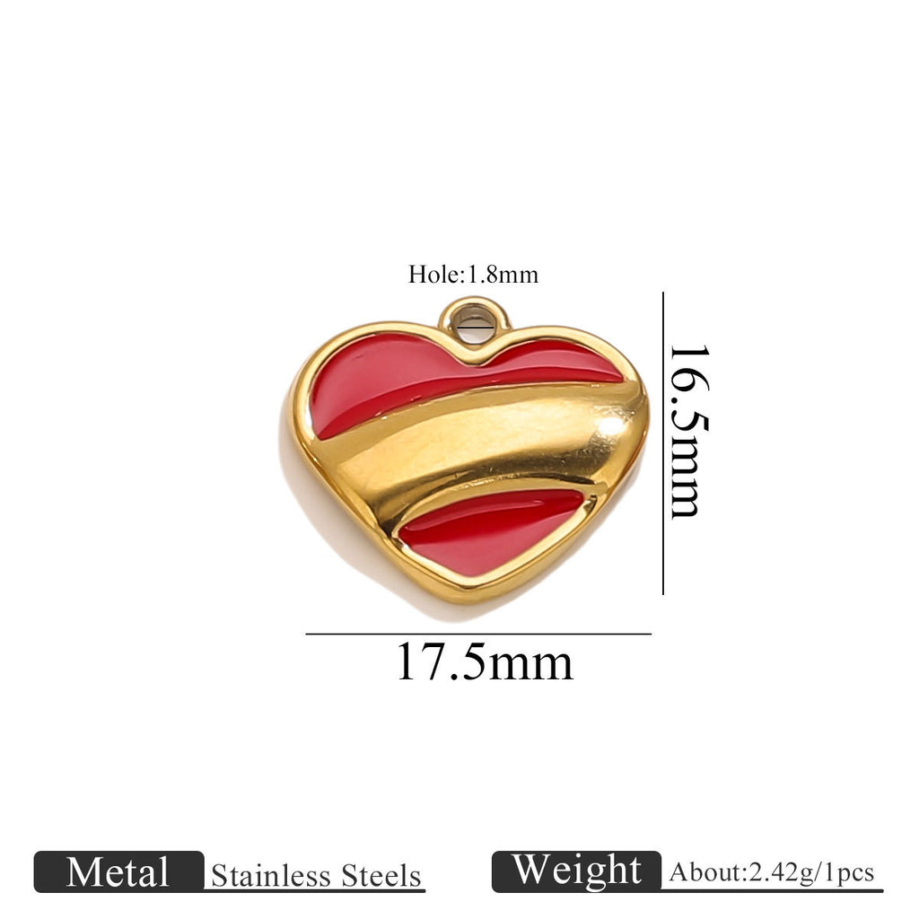 Stainless Steel Irregular Red Enamel Heart Pendant Charm