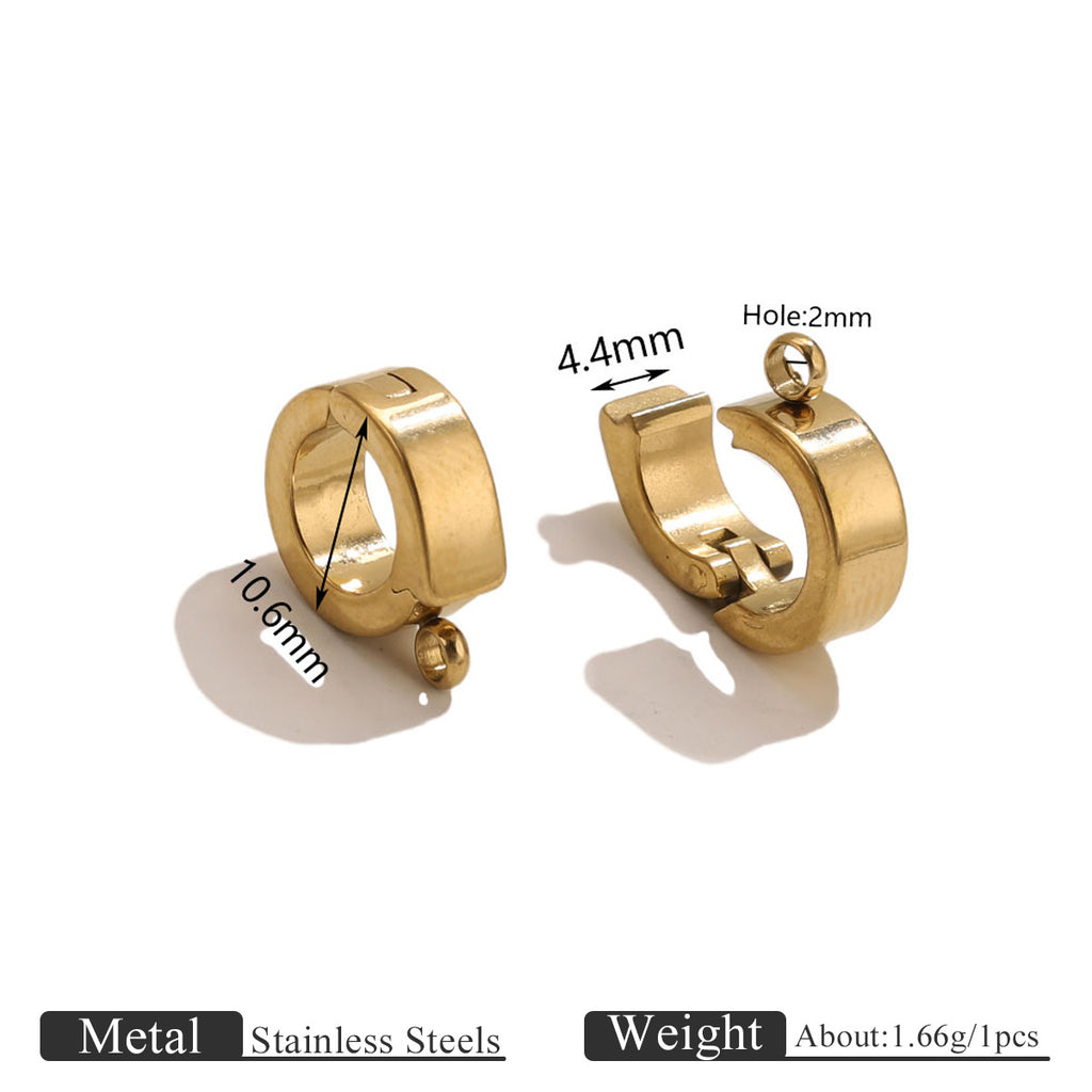 Two gold open-ring connector clasps with measurement labels