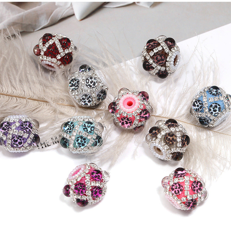 Leopard Print Mermaid Rhinestone Ball Beads – Straight-Hole Decorative Beads for DIY Beadable Pens, Keychains & Jewelry Making