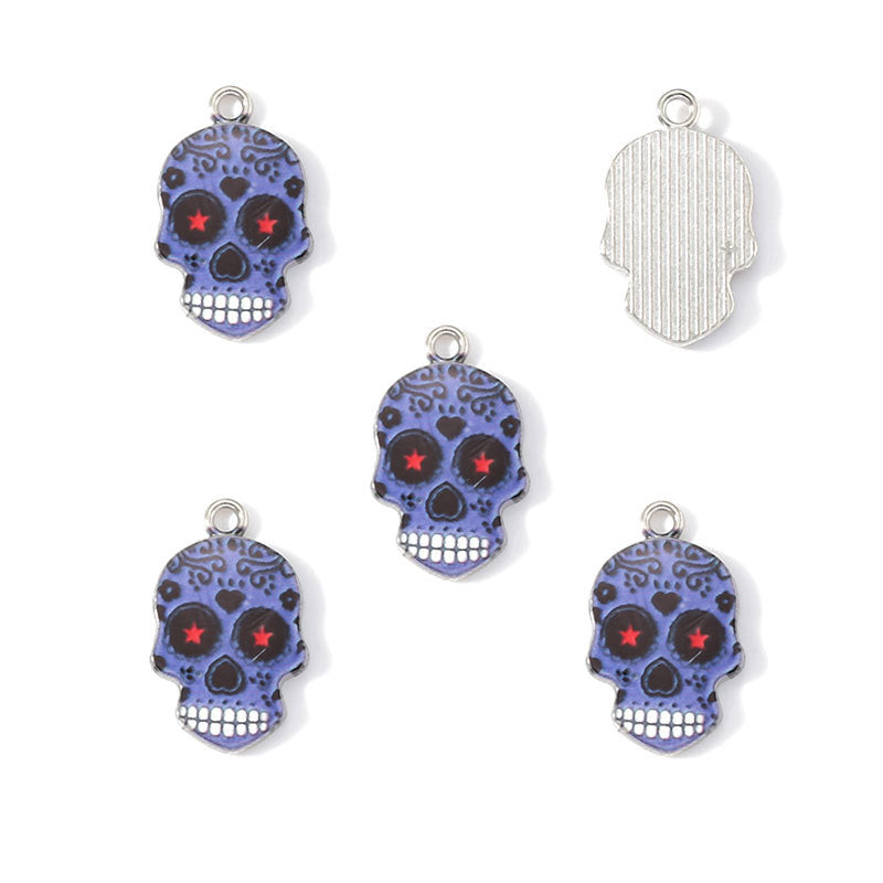 Colorful Enamel Skull Charms – Printed Alloy Skull Pendants for DIY Bracelets, Necklaces, Earrings & Jewelry Making