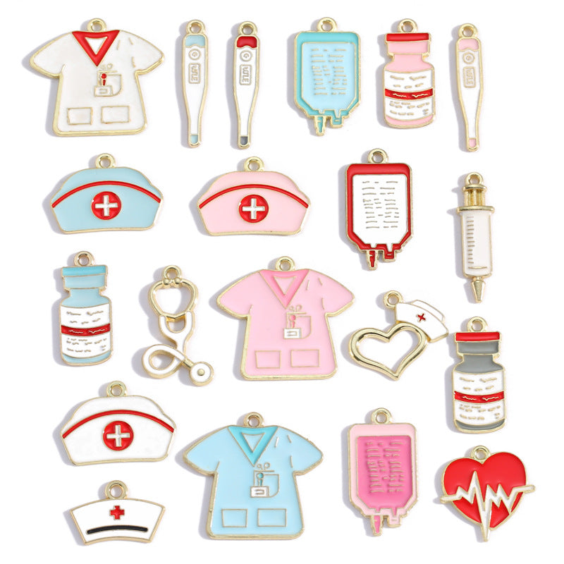 Nurse Hat & Medical Tool Alloy Charms – Colorful Healthcare-Themed Pendants for DIY Bracelets, Keychains & Jewelry Making