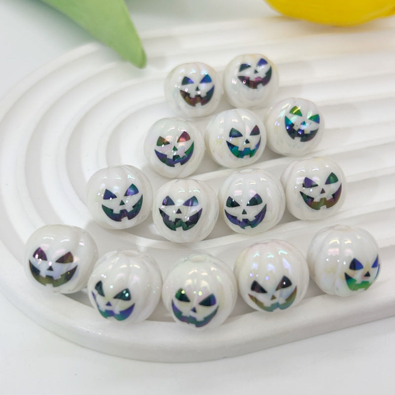 Halloween Ghost and Pumpkin UV-Plated Round Beads