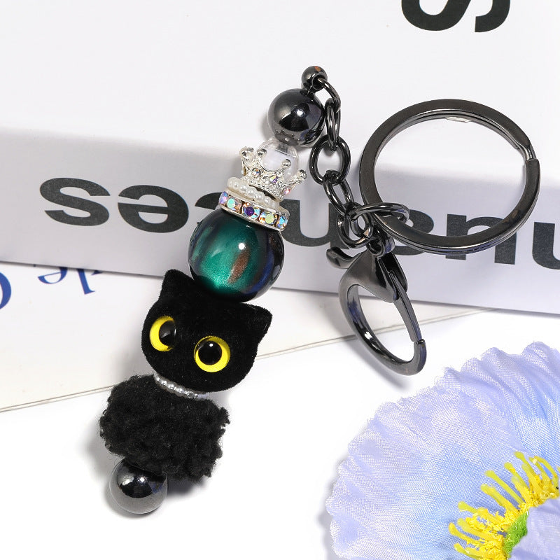 Flocked Big-Eyed Cat Head Beads