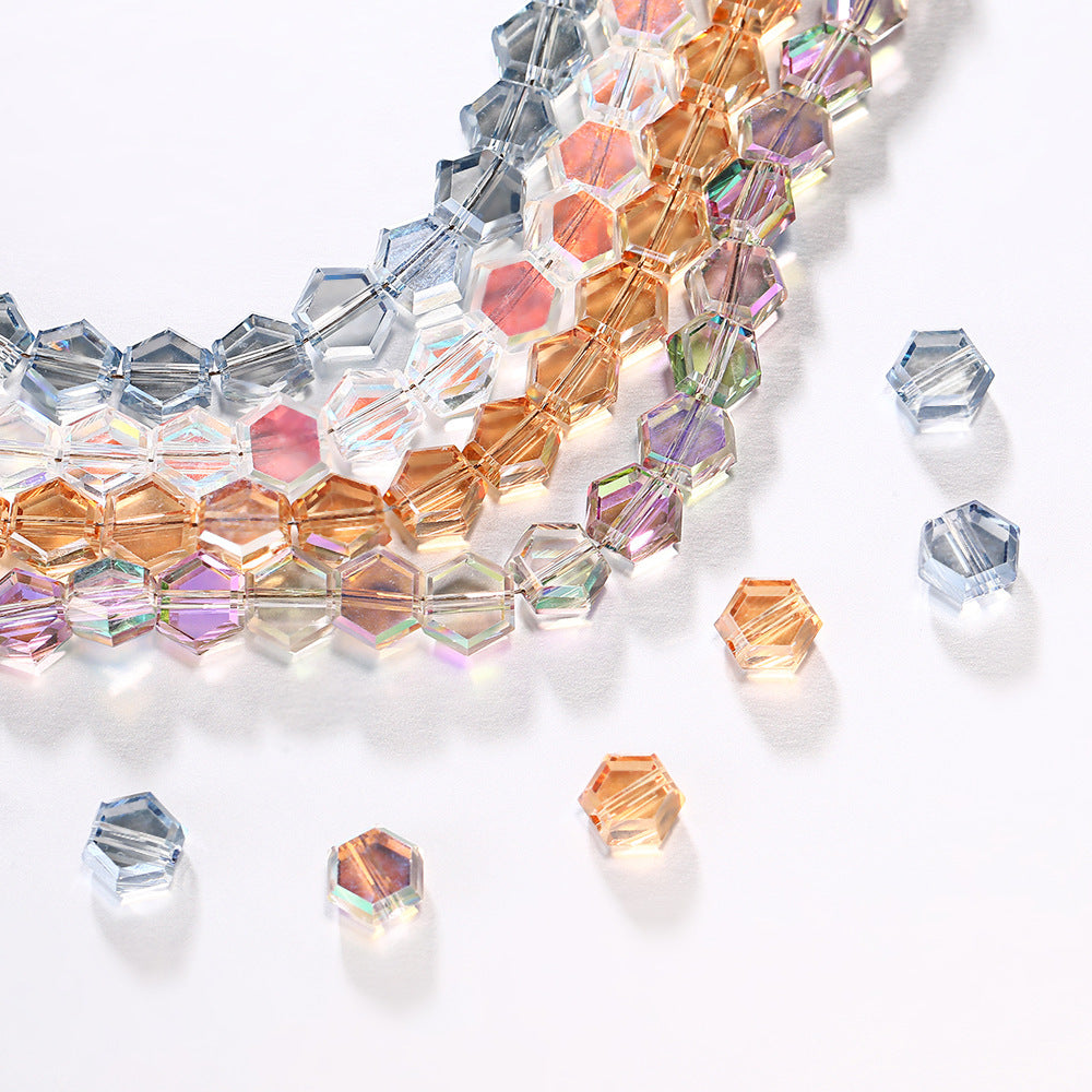 8mm Colorful Hexagonal Glazed Glass Beads – Faceted Geometric Beads for DIY Bracelets, Necklaces & Jewelry Making