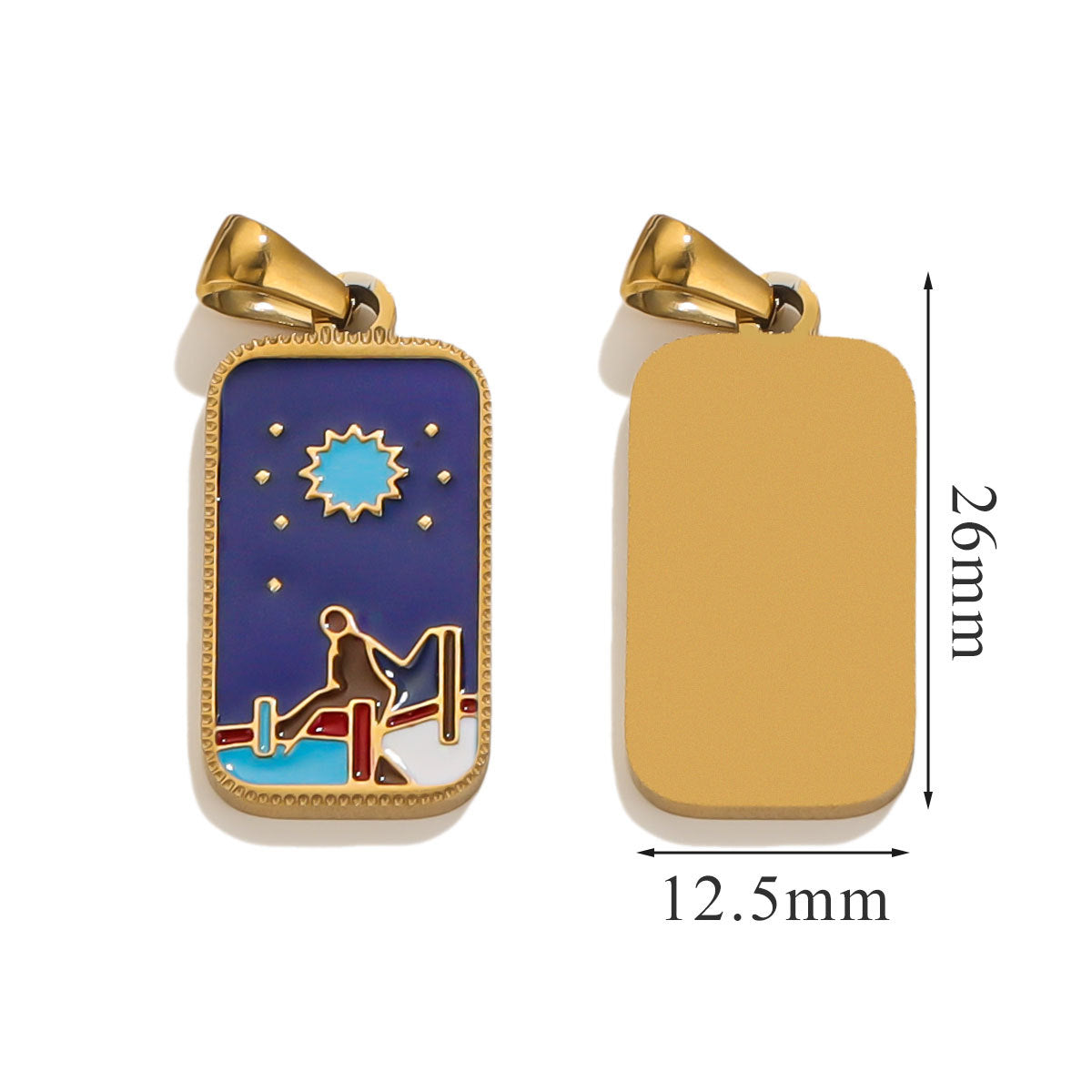Stainless Steel Enamel Tarot Card Pendant Charms 5pcs