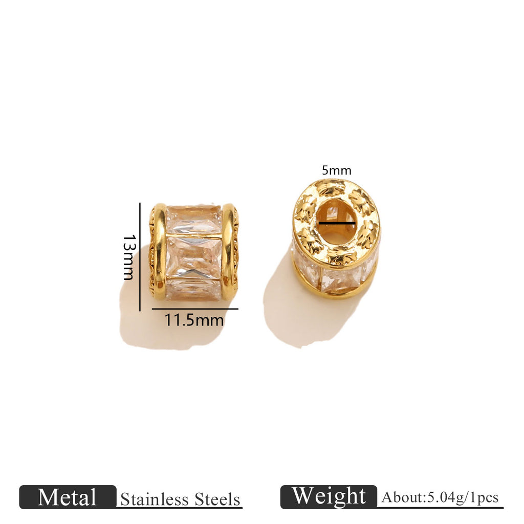 18K Gold-Plated Stainless Steel Crystal Barrel Spacer Beads 1pc
