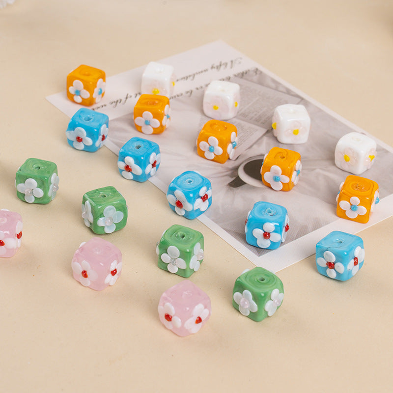 Colorful Square Flower Lampwork Beads