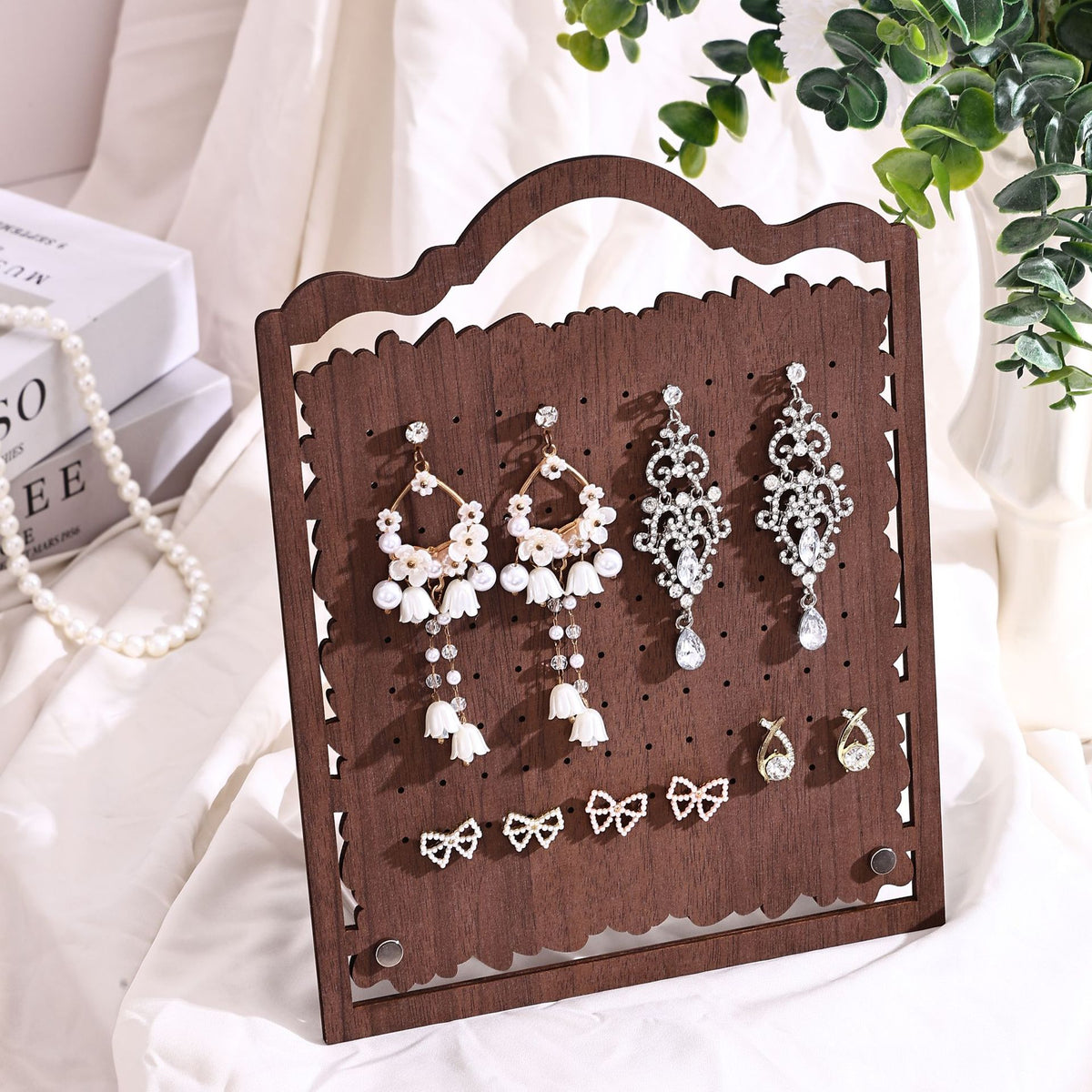 Vintage Walnut-Color Jewelry Display Stand – Wooden-Style Earring, Necklace, Pendant & Bracelet Organizer for Craft Fairs & Boutique Displays