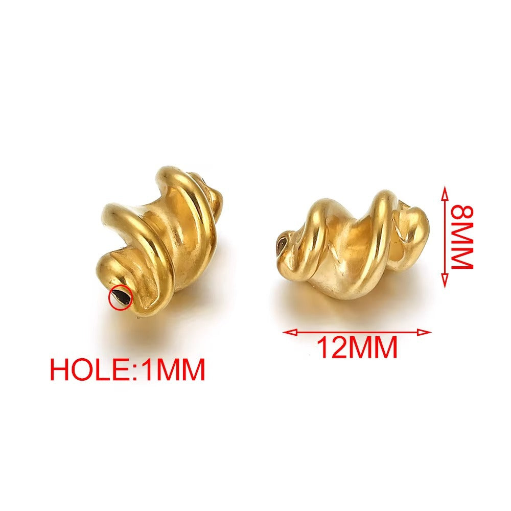 Gold twisted spiral spacer beads with size labels, 8mm by 12mm